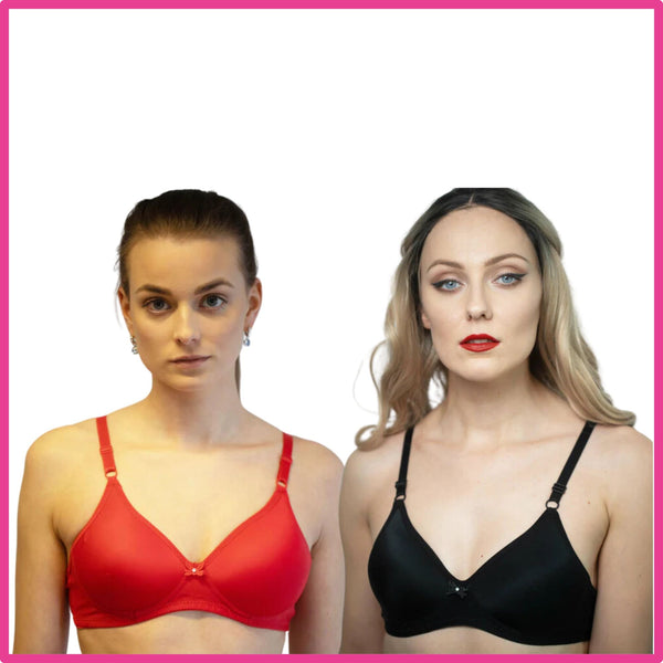 Pack Of 2 (Red & Black) - Clarkia Padded Non Wired Bra