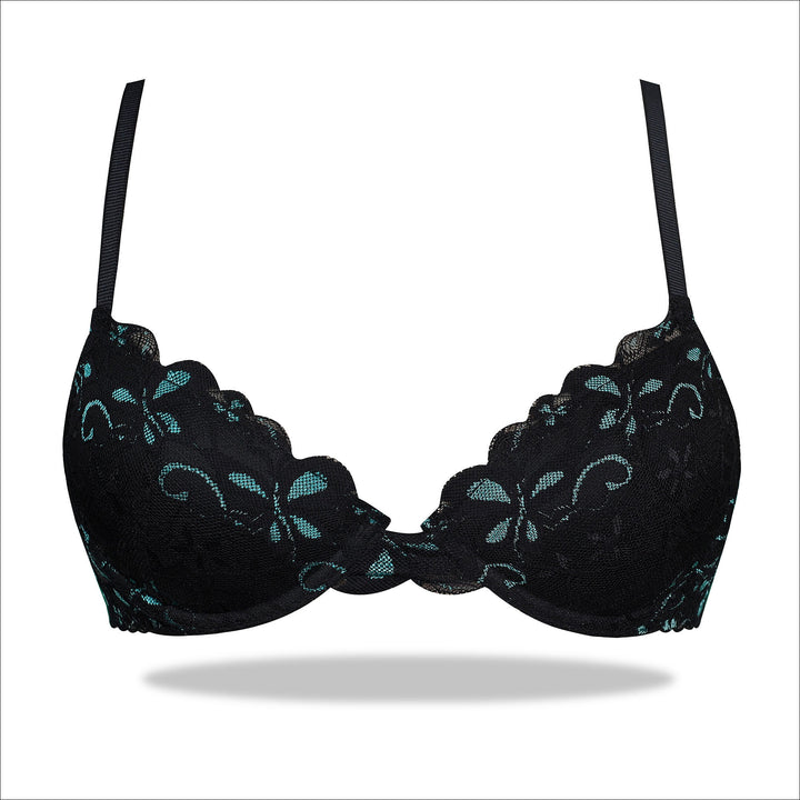 Green and Black Padded Mesh Imported Bra: Eye-Catching Style and Support