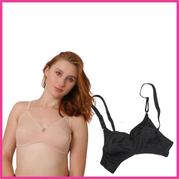 Pack Of 2 (Skin & Black) - Jasmine - Non Padded Wirefree Knitted Cotton Bra