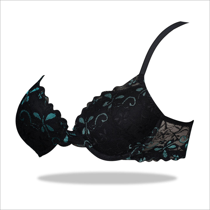 Green and Black Padded Mesh Imported Bra