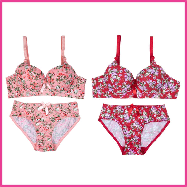 Pack Of 2 (Pink & Red) - Floral Padded Set