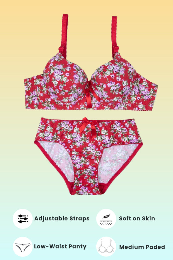 Red Floral Padded Set