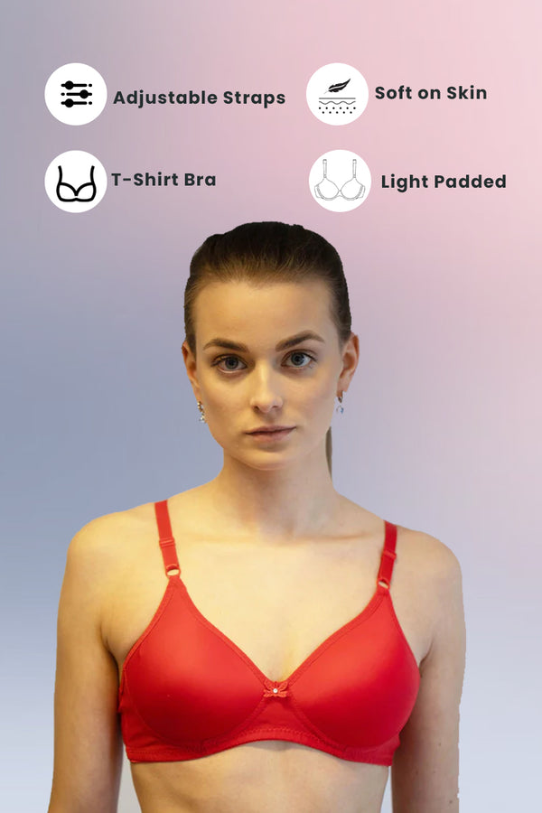 Red Clarkia - Padded Non-Wired T-Shirt Bra