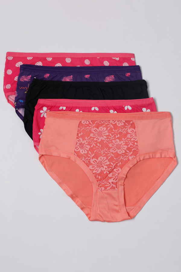 Pack of 5 Super Soft Cotton Stretch Printed Bikini Briefs - MEDIUM