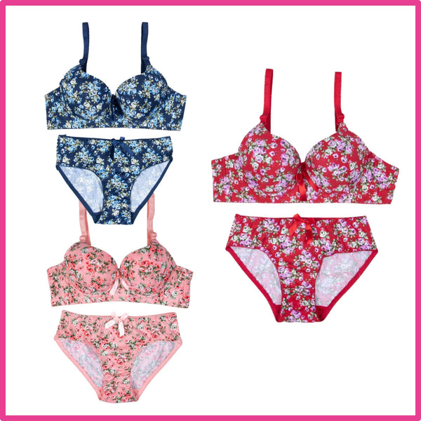 Pack Of 3 (Pink+Red+Blue) - Floral Padded Set