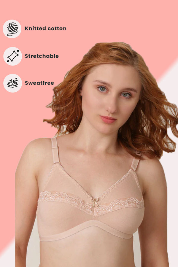Buttercup-Knitted cotton Sweat Free Bra with a Lace Stripe