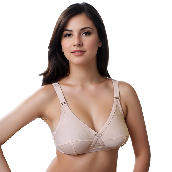 Skin Violet - Knitted Cross Over Cotton Bra Non Padded Wirefree Bra