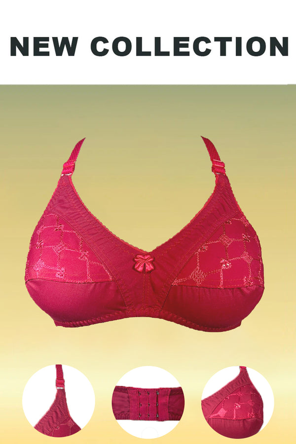 Red Breatheable Cotton Bra with Half Cup Embroidery