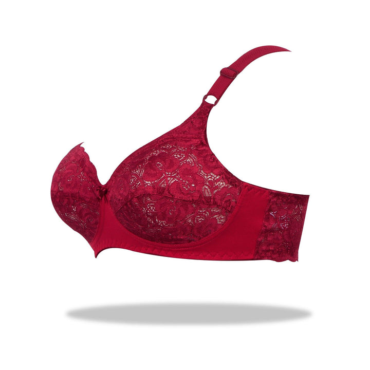 Maroon Marvel - Non Padded Wirefree Stretchable Bra with Lacy Cups - Espicopink