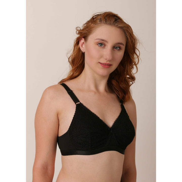 Nettle - Knitted Cotton Non-Padded Wirefree Bra with Lace Touch - Espicopink