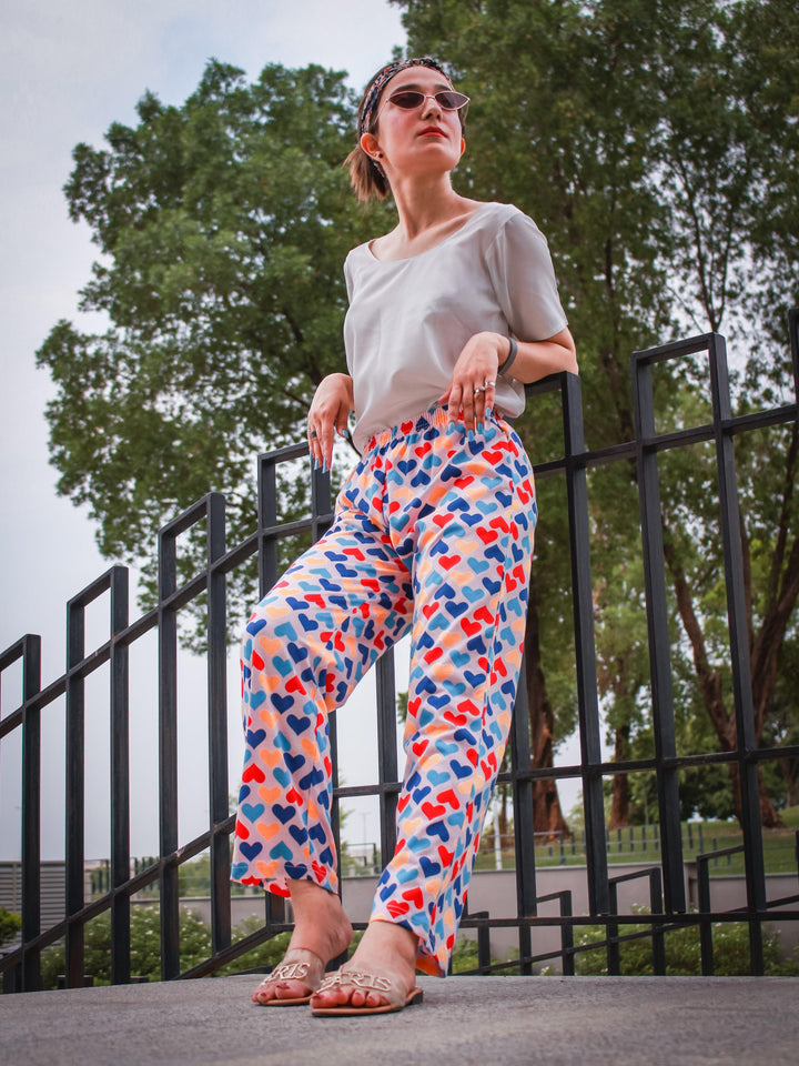 Cotton Printed Trousers - Hearts - Espicopink