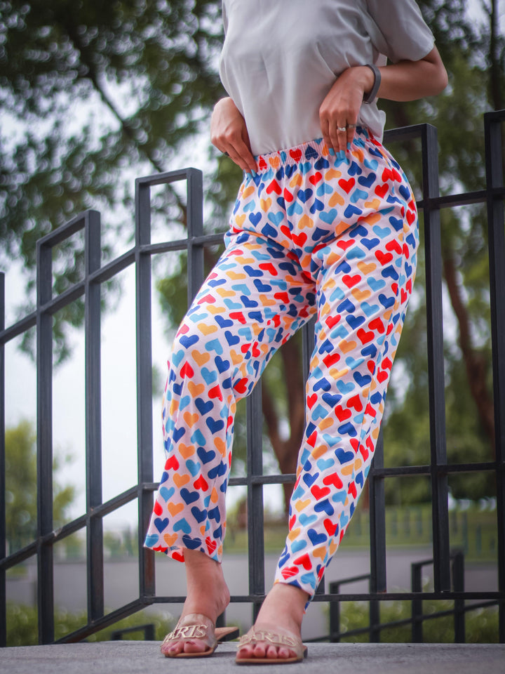 Cotton Printed Trousers - Hearts - Espicopink