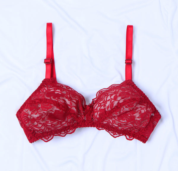 Maroon Daisy - Full Soft Net Stretchable Non-Wired Bra - Espicopink
