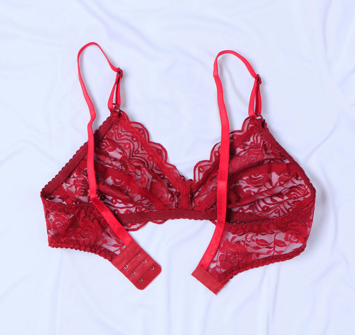 Maroon Daisy - Full Soft Net Stretchable Non-Wired Bra - Espicopink