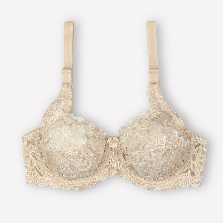 Blossom - Wired / Wirefree Non Padded Floral Full Lace Bra - Espicopink