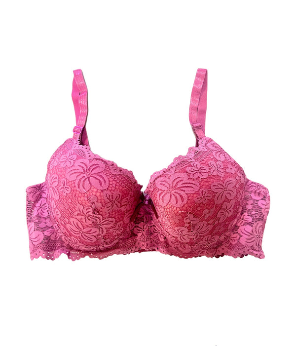 Tea Pink Floral Lacy Padded Bra