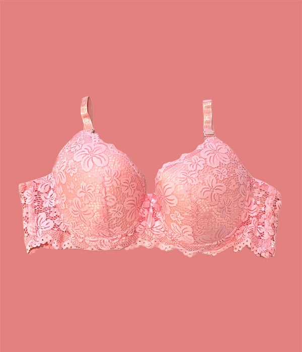 Pink Floral Lacy Padded Bra