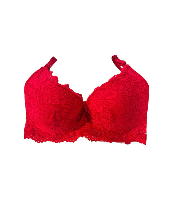 Red Floral Lacy Padded Bra
