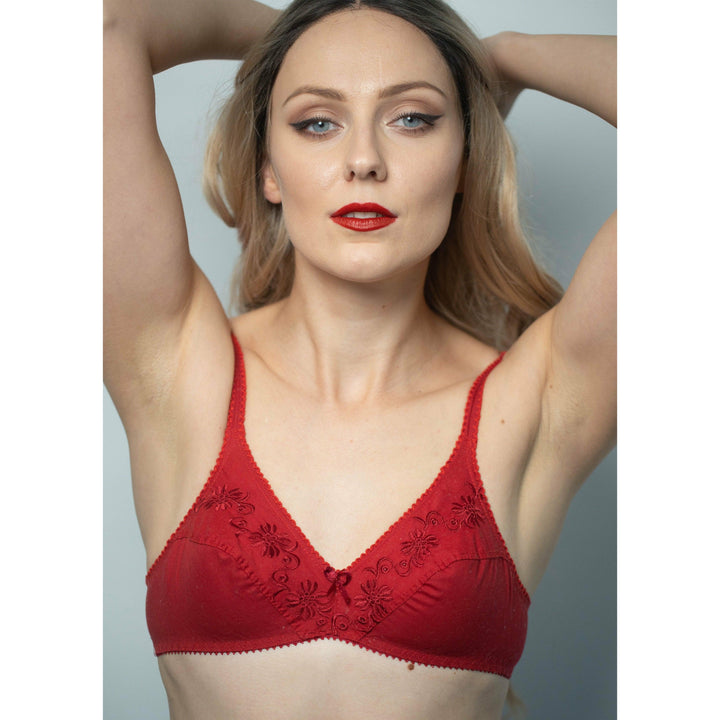 Lily - Softest Low Cut Floral Embroidered Cotton Bra