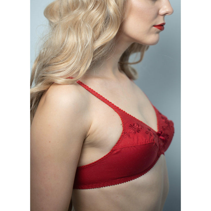 Lily - Softest Low Cut Floral Embroidered Cotton Bra - Espicopink