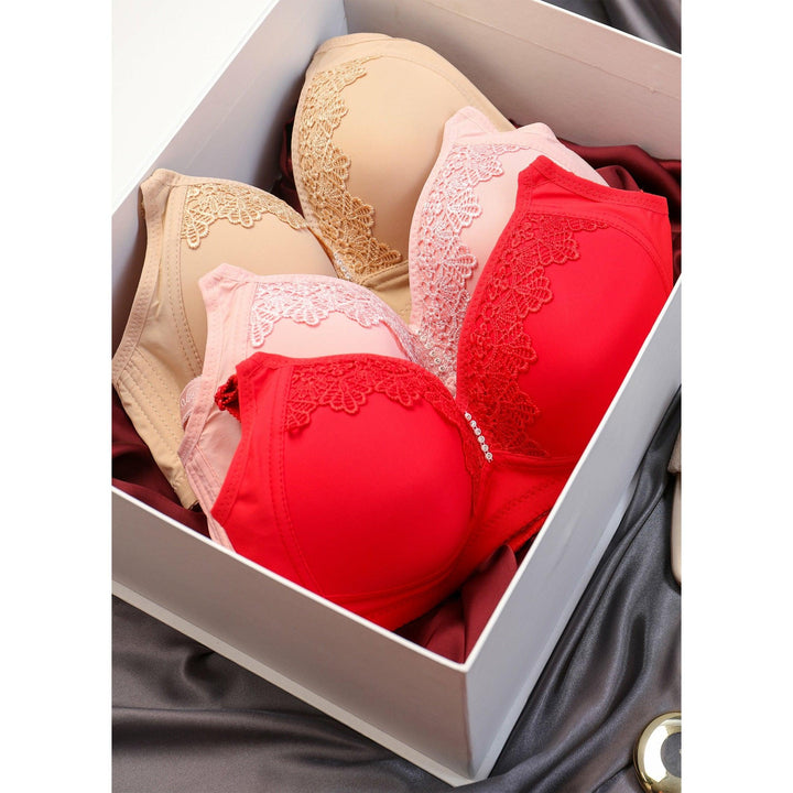 Privet - Full Cup Crease Free Embroidered Padded Bra - Espicopink